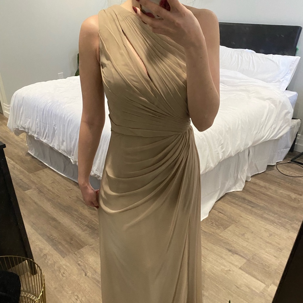Bill Levkoff 1178 One Shoulder Chiffon Bridesmaid Gown in Taupe